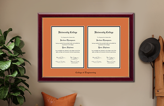 college of engineering double document frame with orange mats