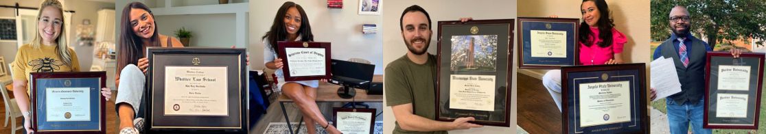 collage of customers holding their Church Hill Classics diploma frames