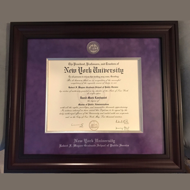 New York University diploma frame 