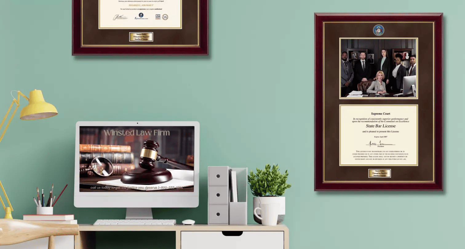 Supreme Court Certificate Frame hanging in office