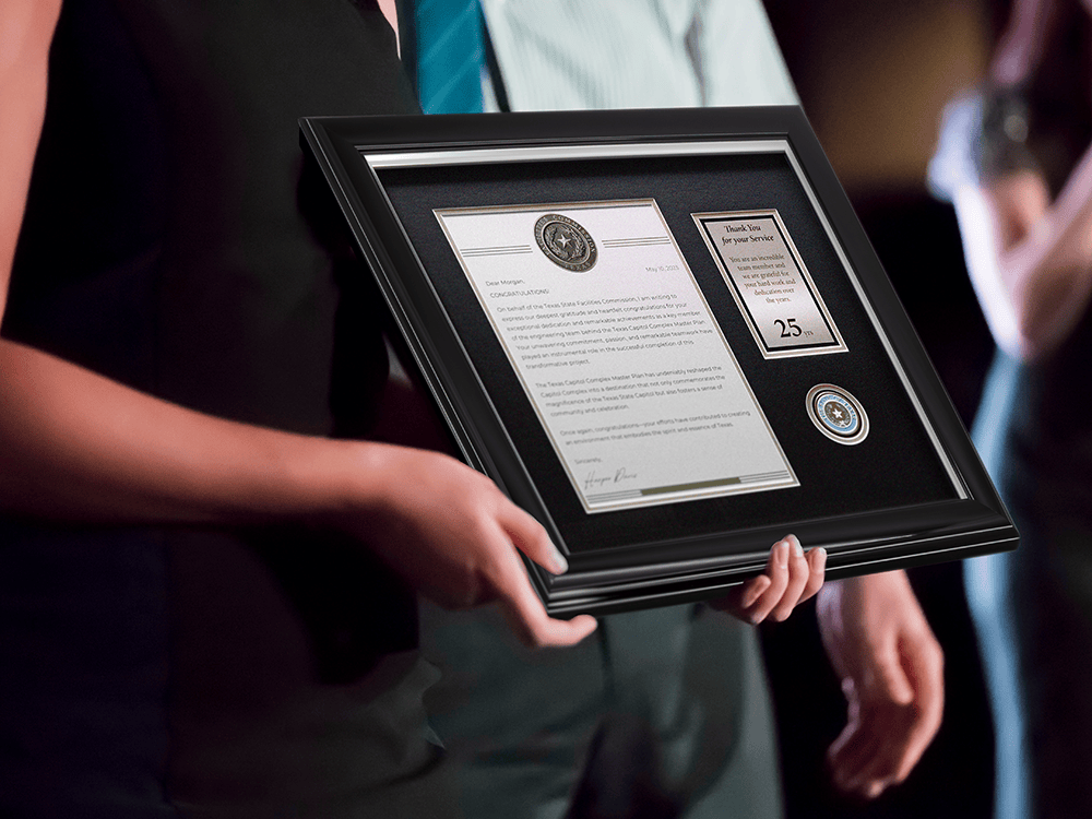 custom frame being presented at event