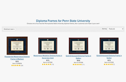 Penn State University selection of diploma frames 