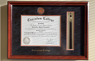 Tusculum college diploma frame with tassel	