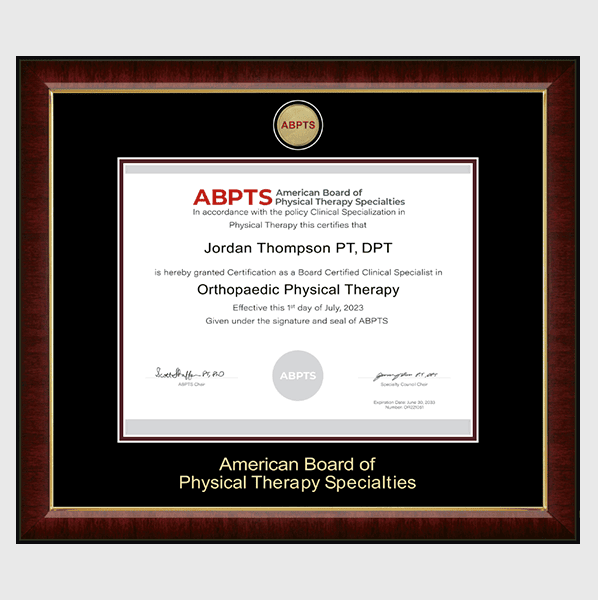 American Board of Physical Therapy Specialities (ABPTS) Certificate Frame