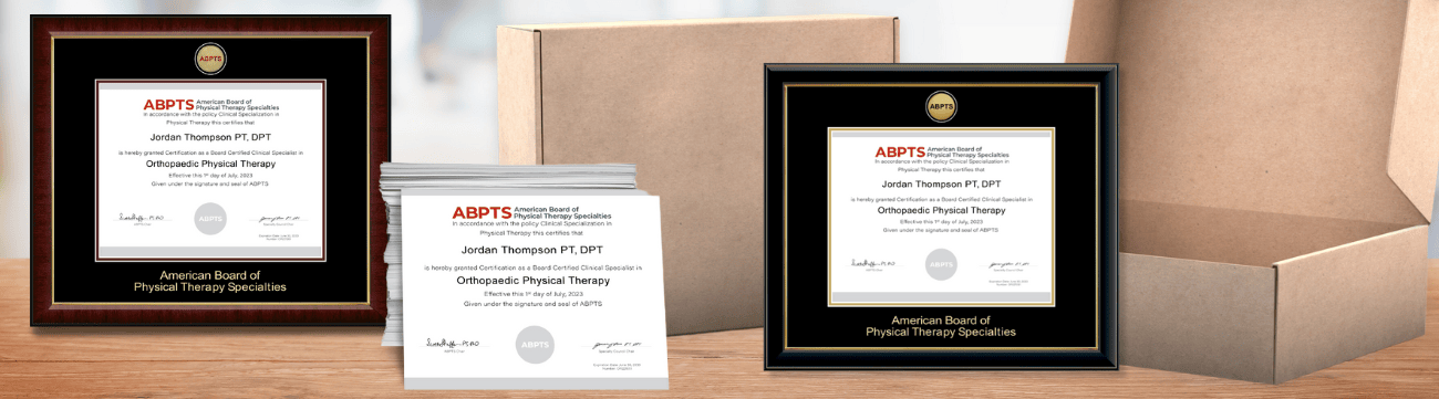 ABPTS Certificate Frames with printed certificates and shipping boxes