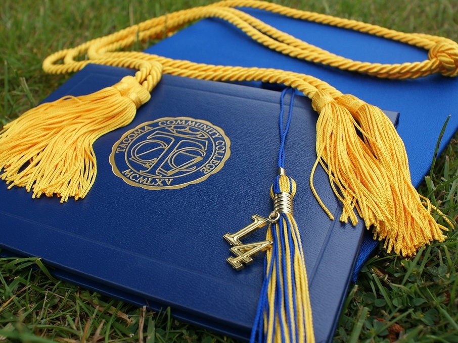 graduation cap, tassel, and diploma