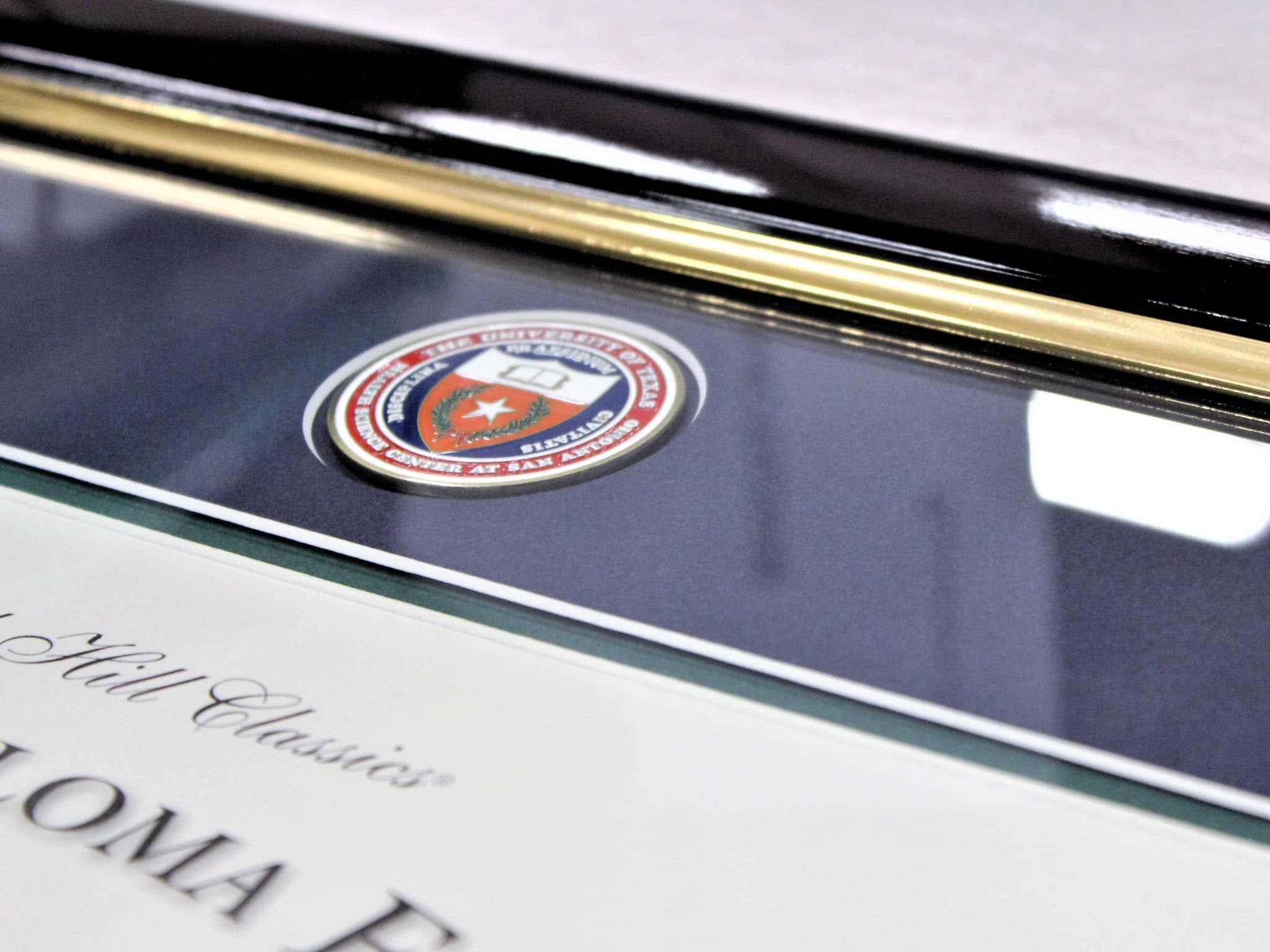 close up of church hill classics diploma frame