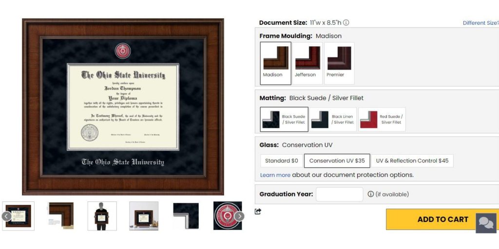 Glass Upgrade Options of ohio state diploma frame