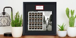 james dean stamp collection in shadow box