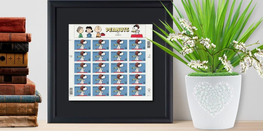 cartoon stamps in shadow box frame