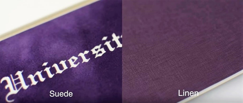 examples of purple suede vs purple linen mats
