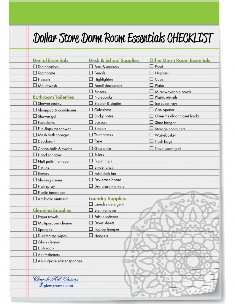 Dollar Store Dorm Essentials Checklist