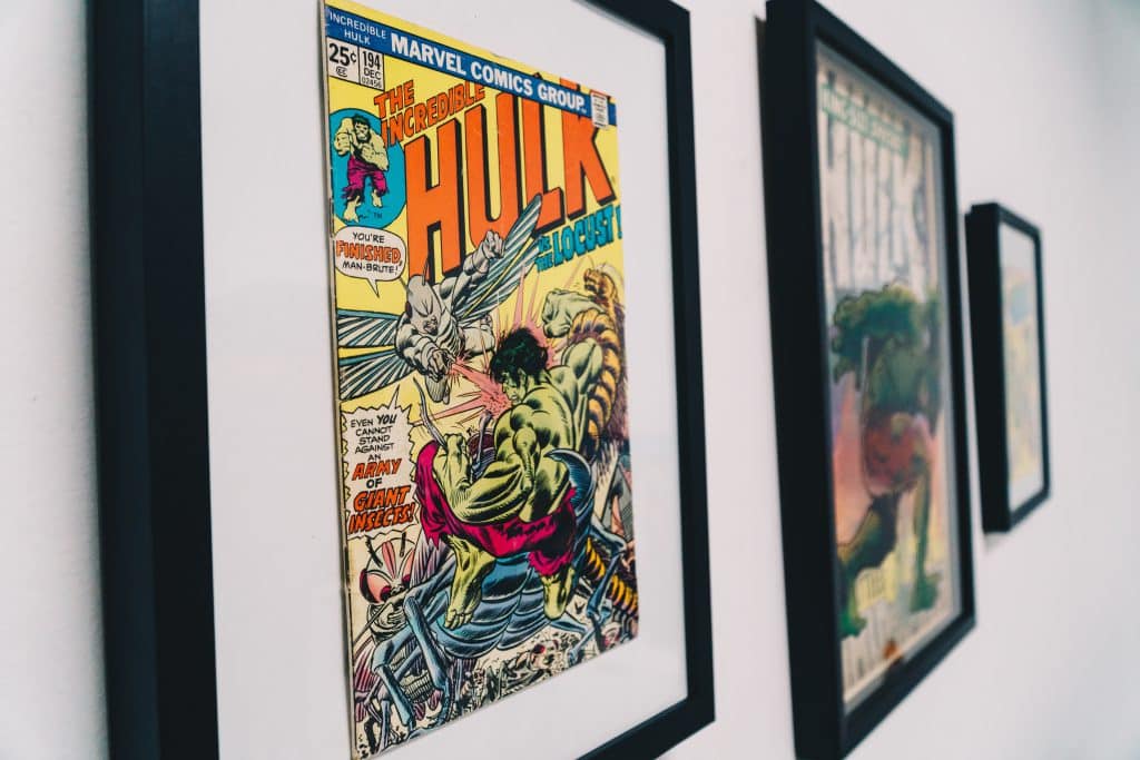 comic artwork framed and float mounted on wall