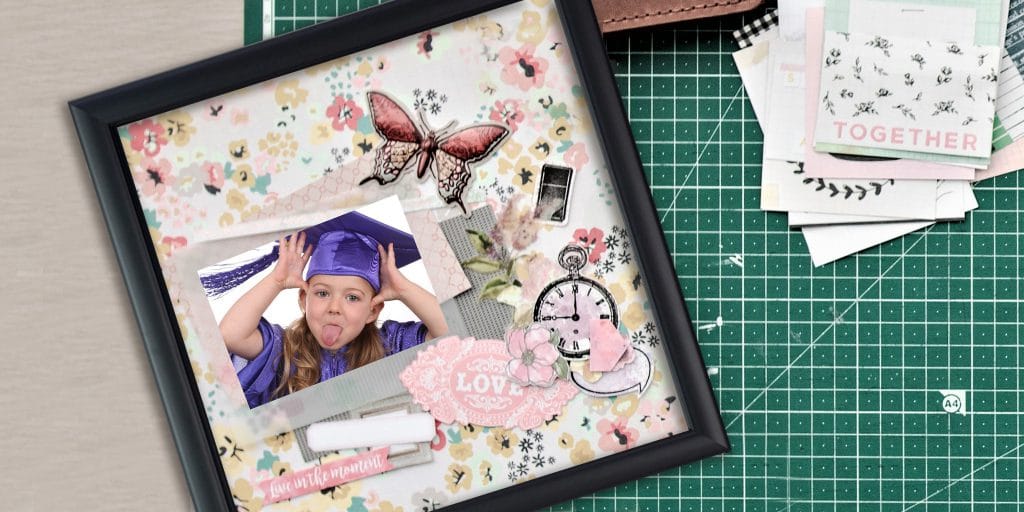 preschool scrapbook page in custom shadow box frame