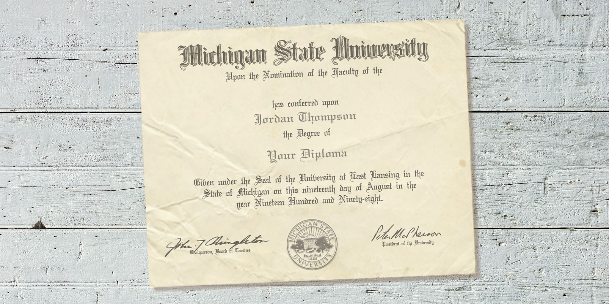 damaged msu diploma