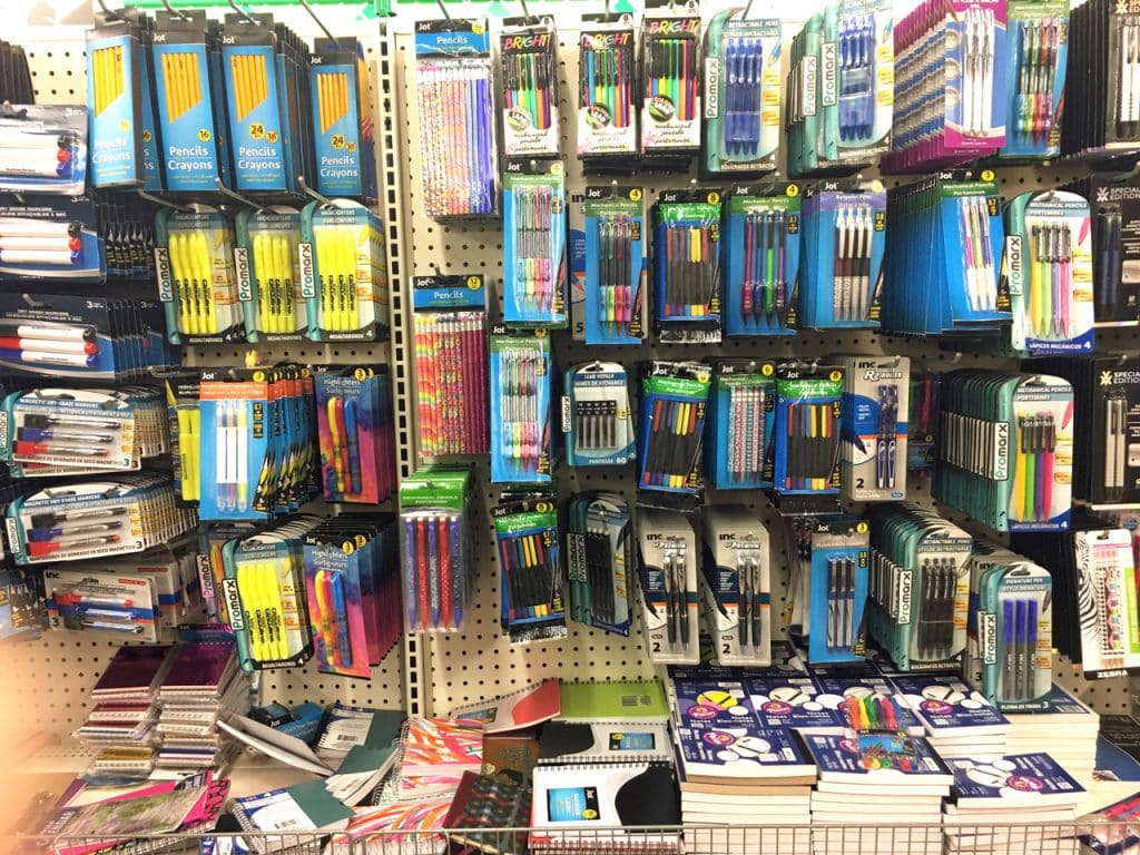 pens and desk accessories at dollar store