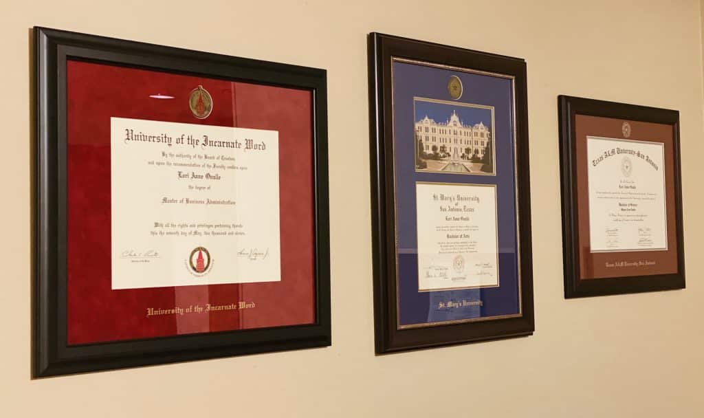 three framed degrees in order of importance