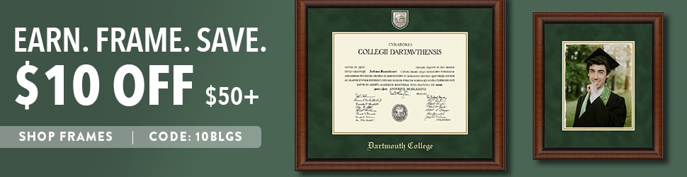 green diploma frame with photo frame of grad