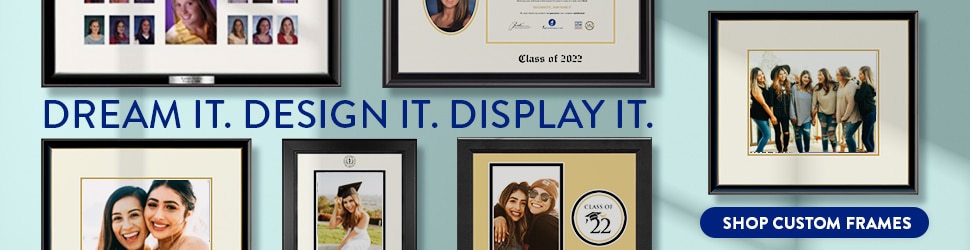 wall of photo frames with design it display it tagline