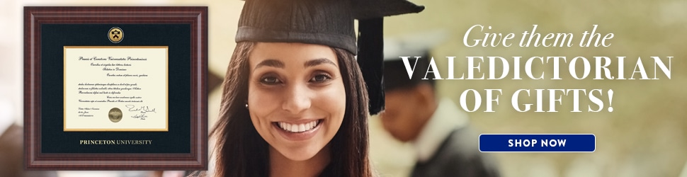 happy female grad near diploma frame