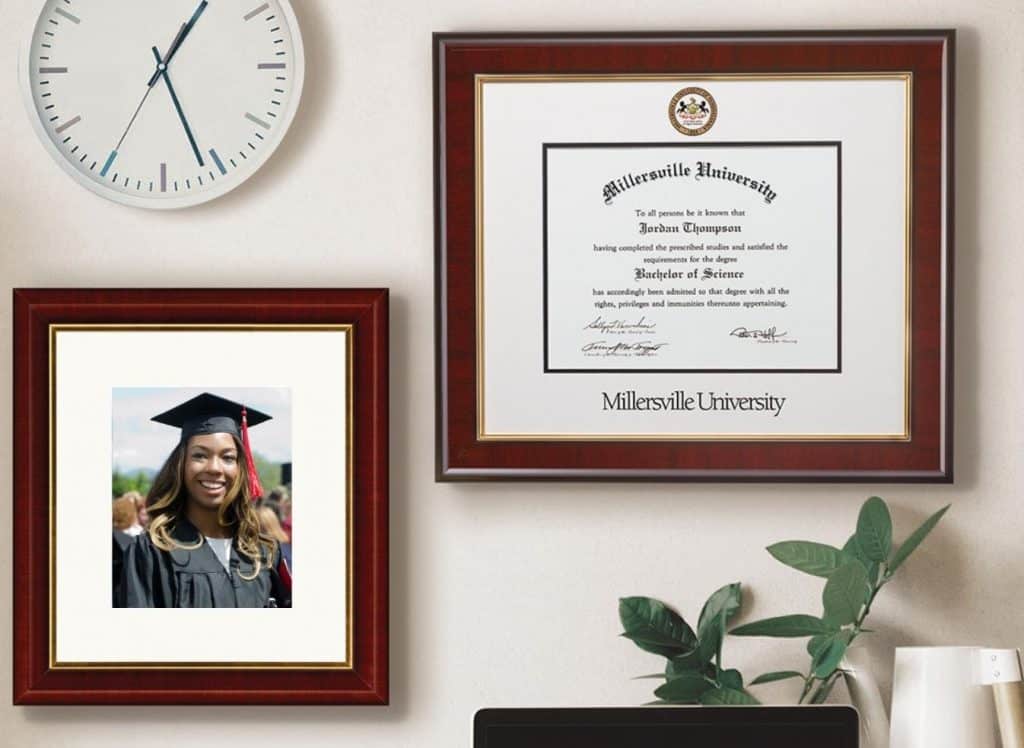 millersville university frame and photo of grad on wall