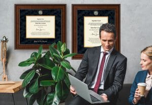 lawyers in office with california state bar frames