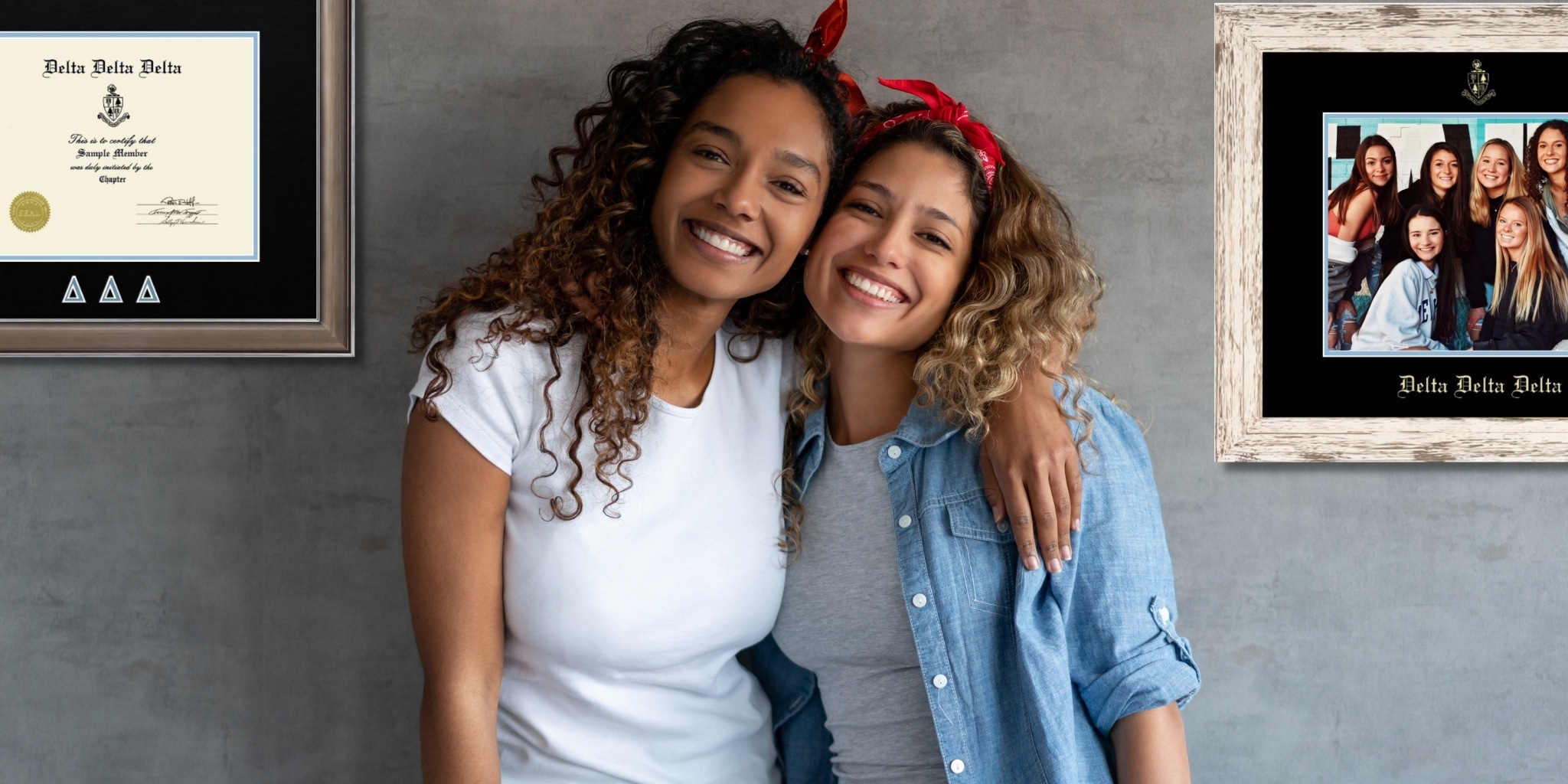 two roommates smiling and hugging