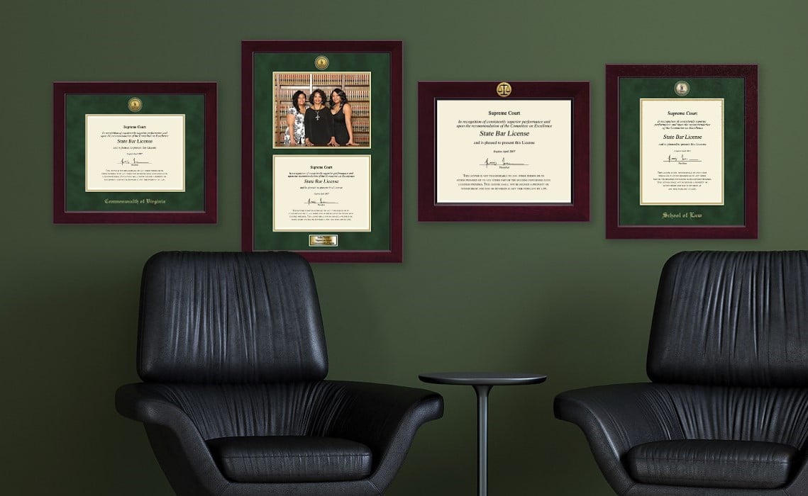 state bar license frames in law firm