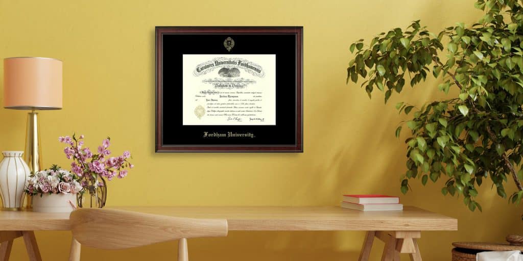 fordham university frame on yellow office wall