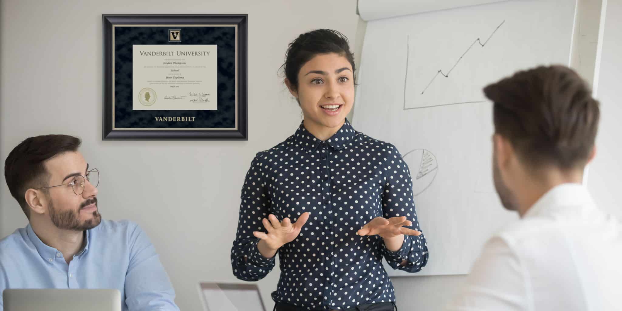 woman presenting with vanderbilt frame