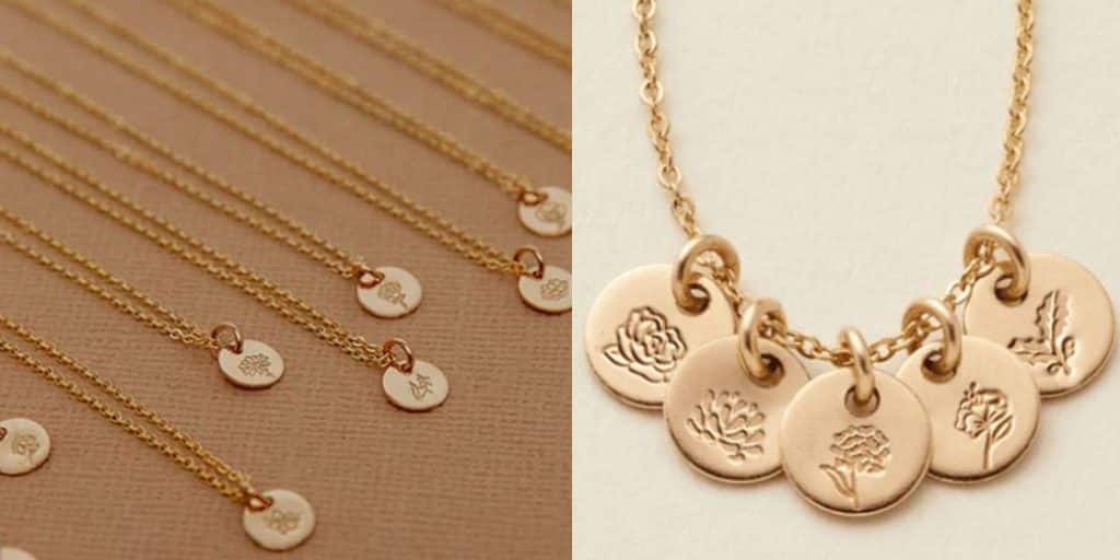 rose gold floral engraved necklaces