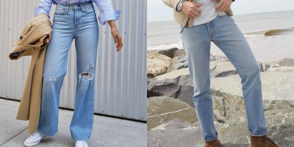 denim jeans on woman and man