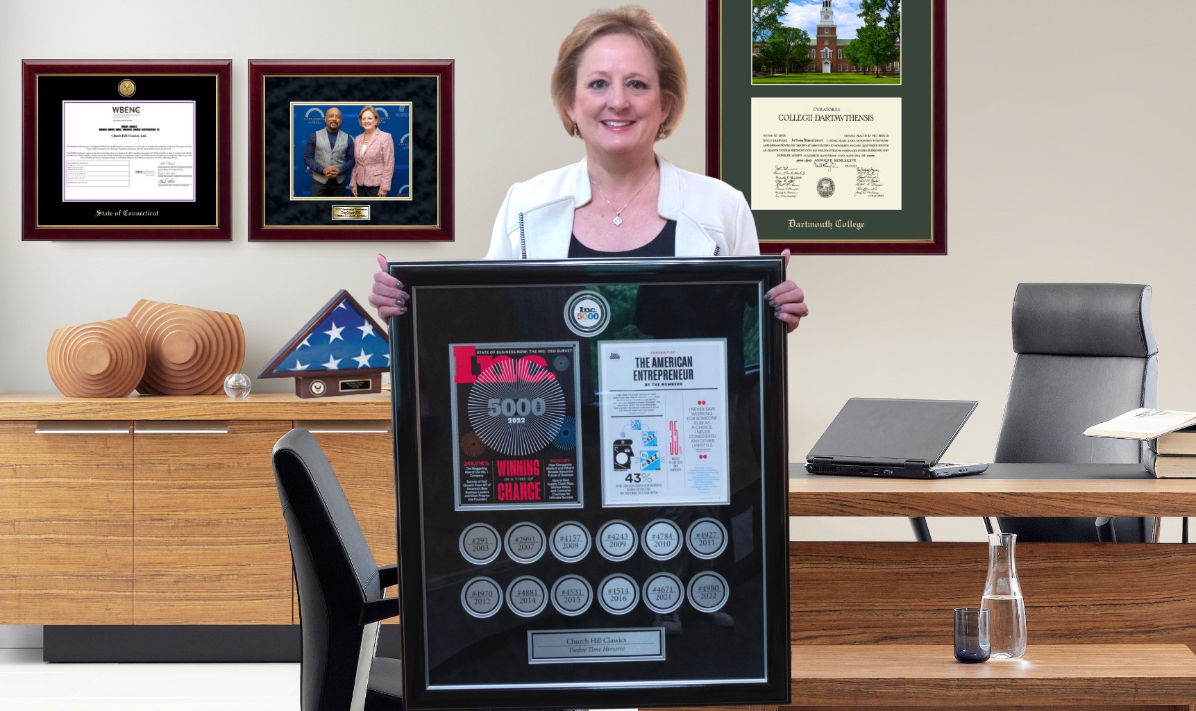 Lucie Voves holding 12-time Inc 5000 Award