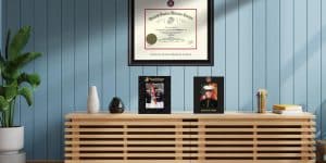 usmc photo frames and certificate frame in living room