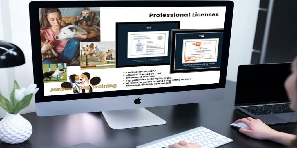 framed dog training certificates on website