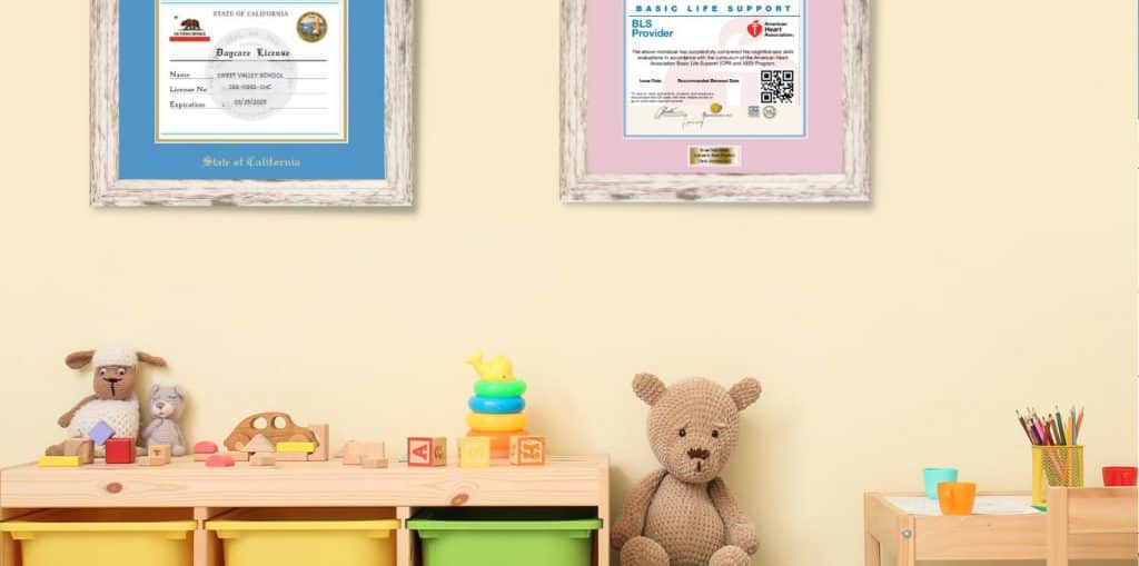 framed licenses in daycare