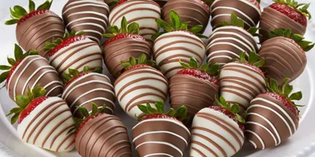 chocolate strawberries on platter