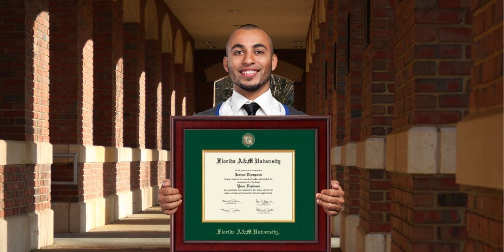 man holding florida a&m university diploma frame