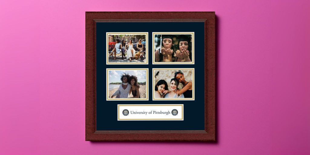 University of pittsburgh collage photo frame on pink background