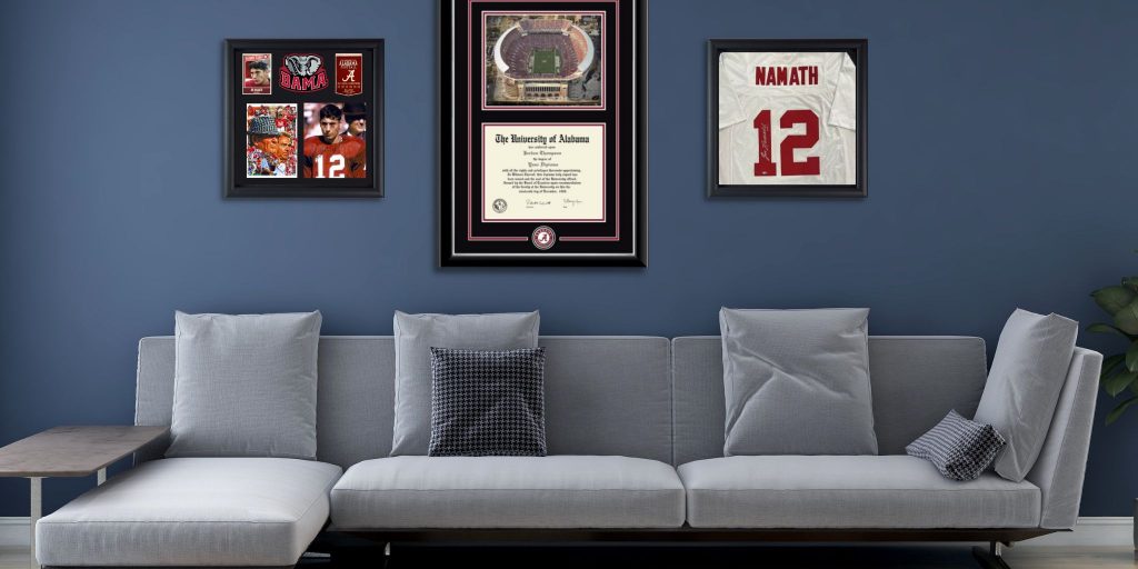 roll tide shadow box alabama diploma frame and jersey shadow box on blue wall