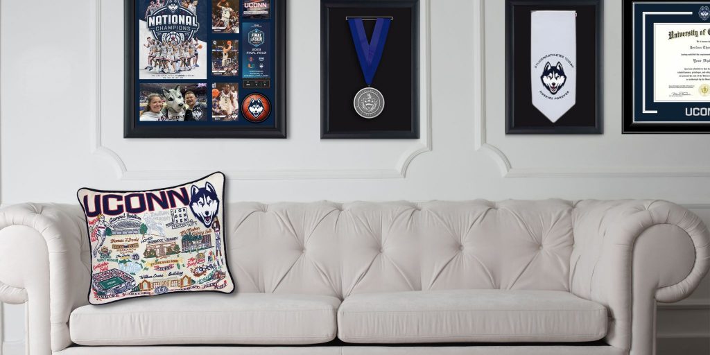 uconn huskies shadow box medal frame and stole frames on wall