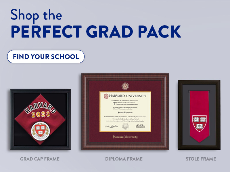 custom shadow boxes and diploma frame on wall - Shop the perfect grad pack mobile blog ad