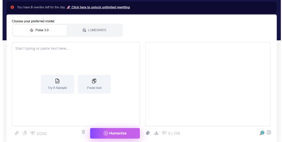 Screenshot of rewriterpro.ai interface.