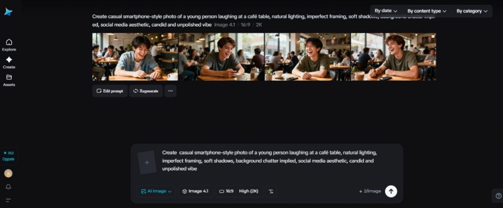 An example of an AI image generator showing examples of a male student sitting at a cafeteria table.