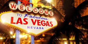 Colorful neon sign lit up at night that says Welcome to Fabulous Las Vegas Nevada.