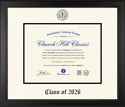Black diploma frame with ‘Class of’ text design