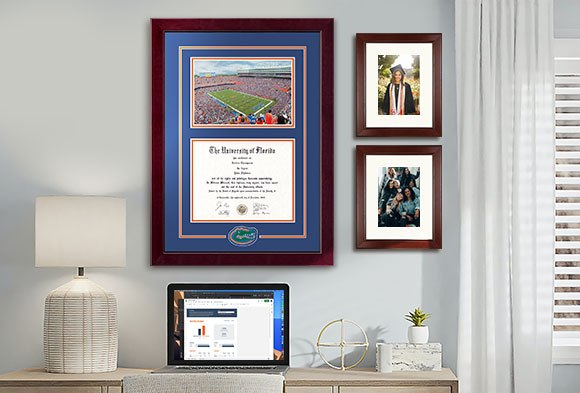 College diploma frame hanging on a wall