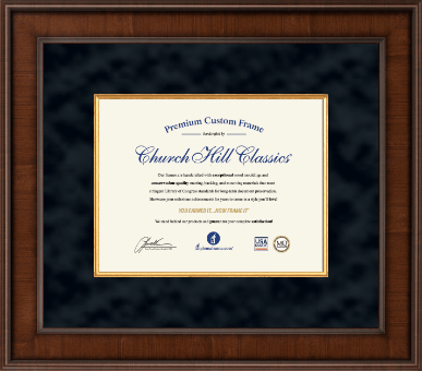 Prestigious custom diploma frame in presidential style with gold trim and black mat