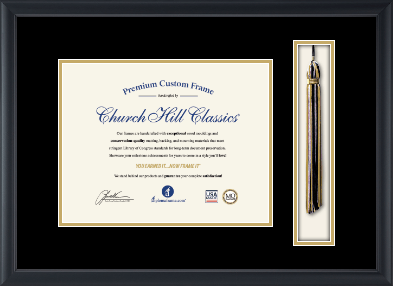 Custom diploma frame featuring space for tassel and honor cord display