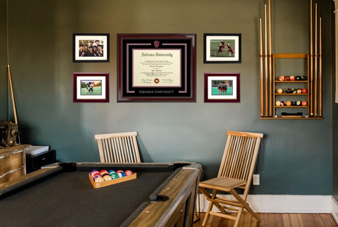 Indiana University diploma frame hanging on wall display
